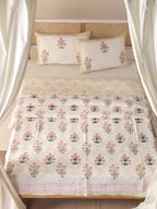 Kantha Stitch Quilt Hand Block Printed Cotton Bedding Queen Size Printed Quilt Coverlet. - Image 2