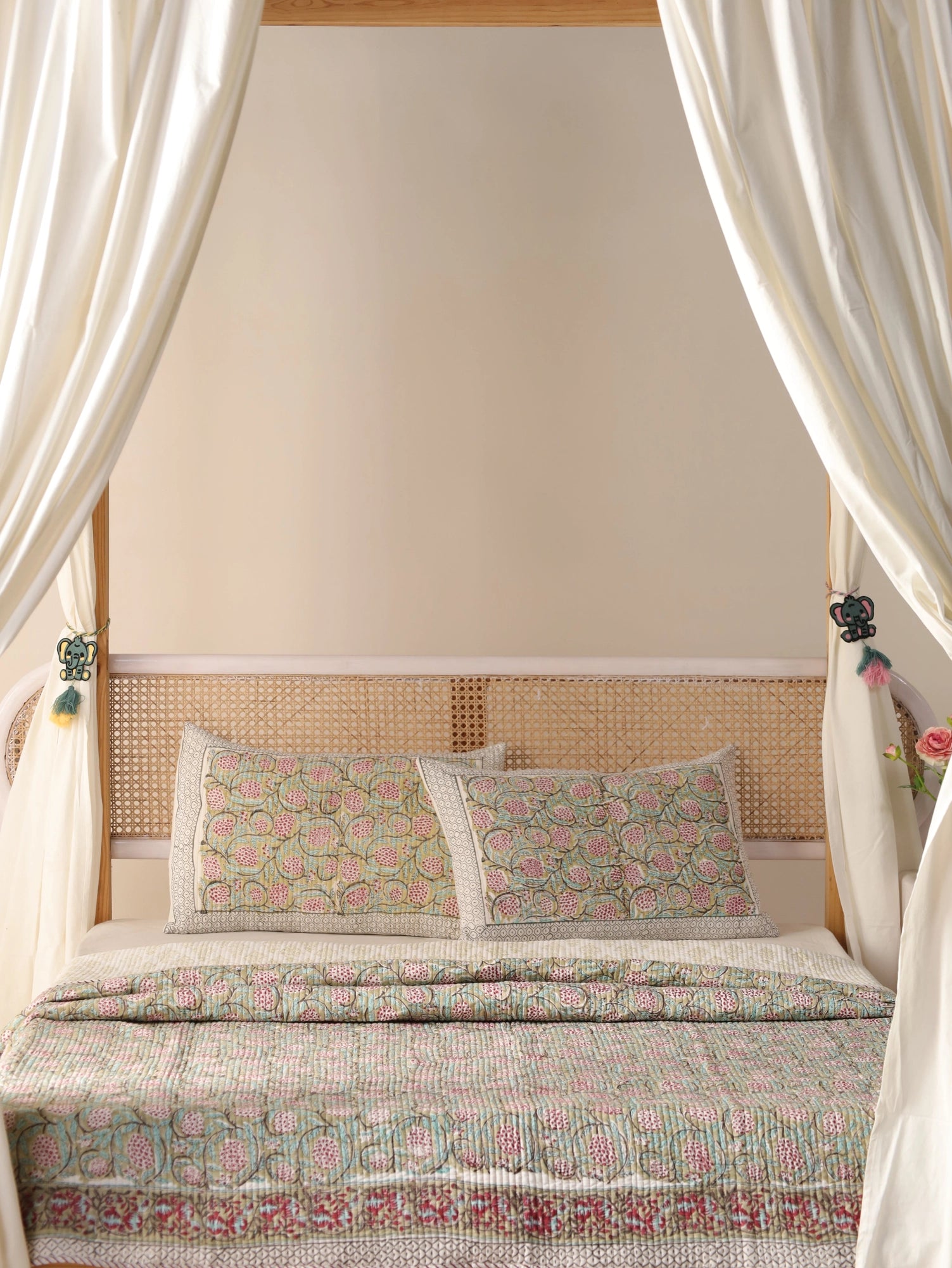 Jaipuri Print Handmade Floral Quilt Bedspread, Cotton Quilted Hand Block Print Cotton Cozy Indian Comforter All Season Quilt - Image 2