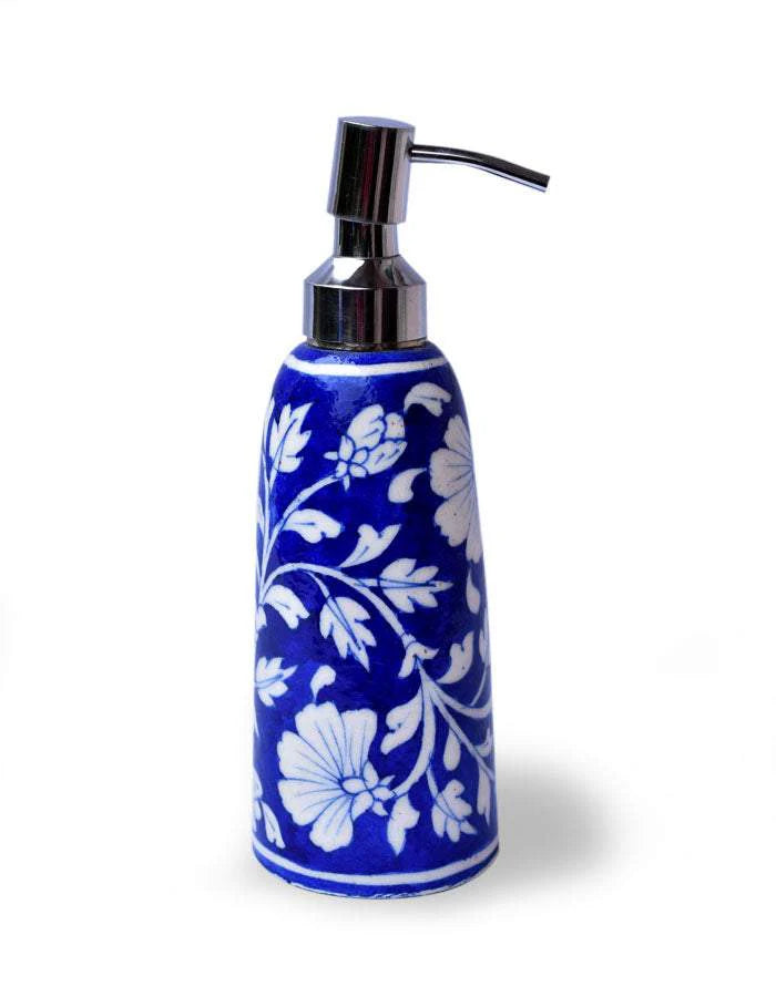 Handmade Blue Base Floral Soap Dispenser