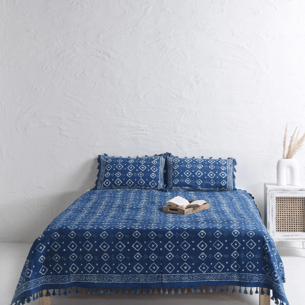 Boho Stone Washed Block Printed Bedsheet and Pillow Set
