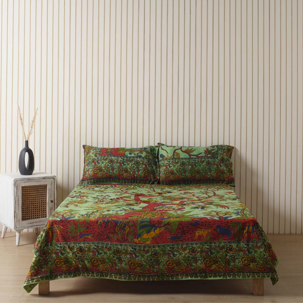 Green Tree of Life Mandala Bedsheets with pillow covers Main image