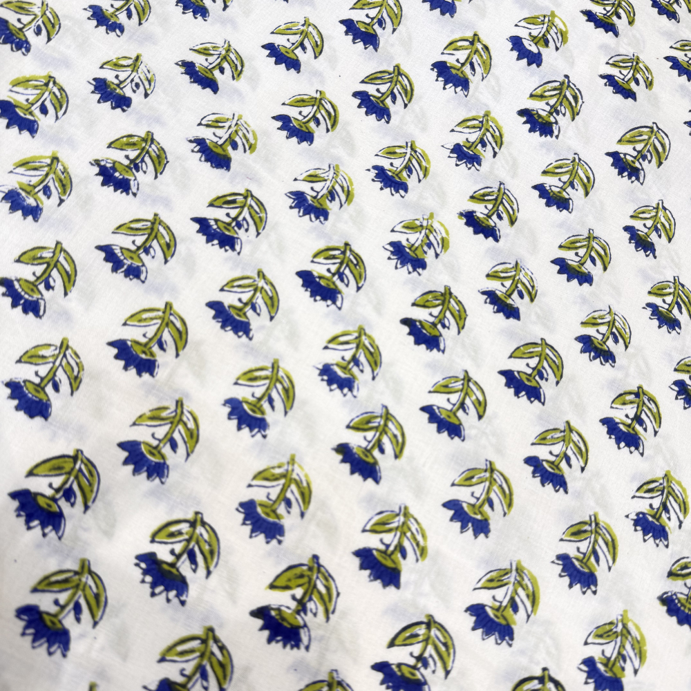 Hand Block Olive & Indigo Bloom