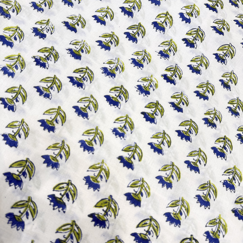 Hand Block Olive & Indigo Bloom