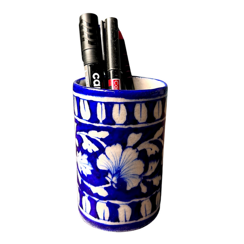 Blue Pottery Glass & Pen Stand