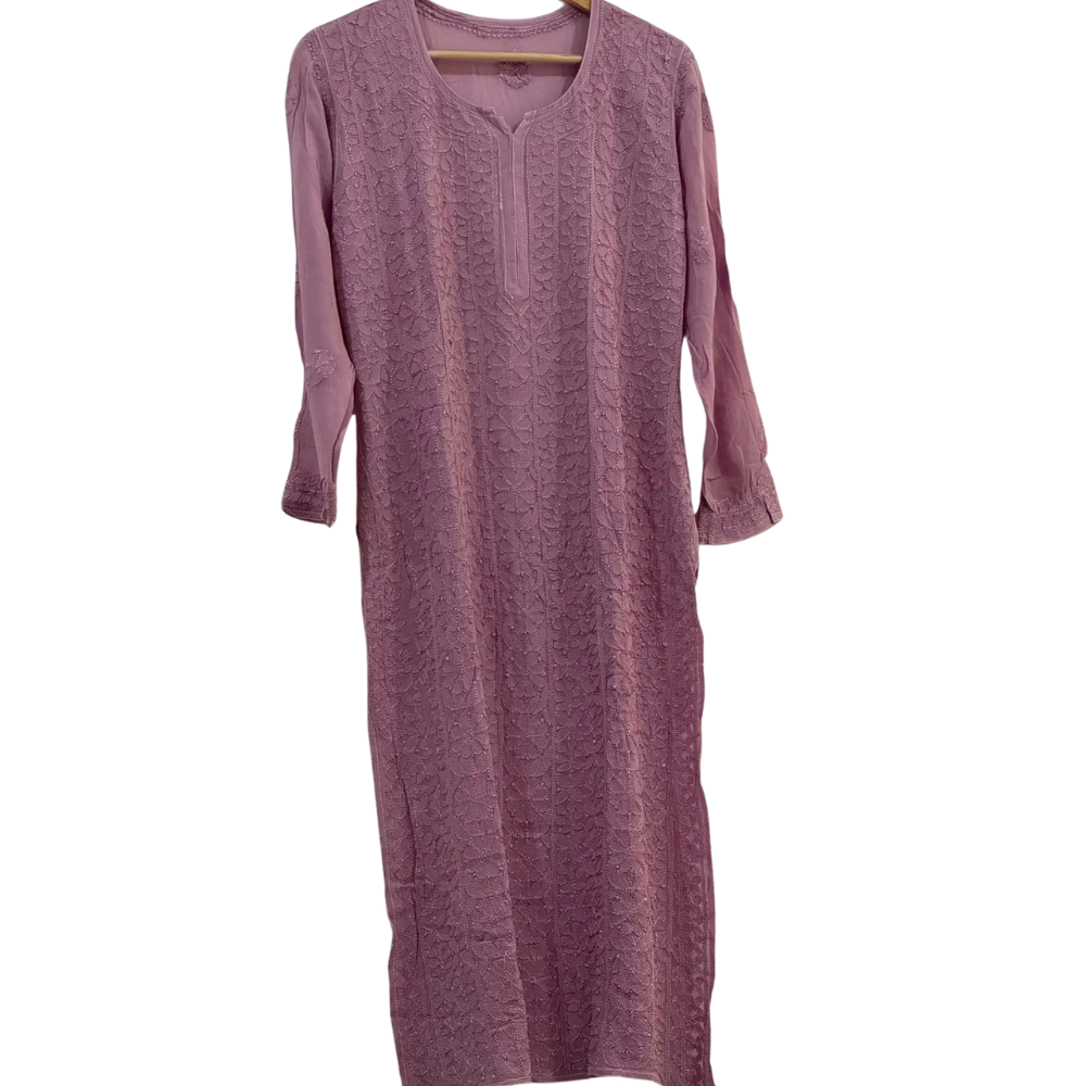 Handcrafted Resham Thread Chikankari Kurta – Pure Georgette