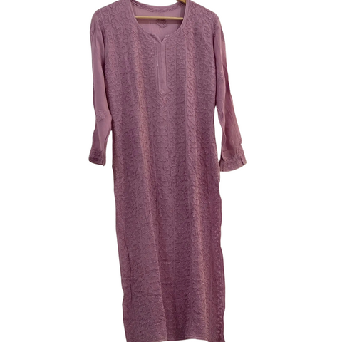 Handcrafted Resham Thread Chikankari Kurta – Pure Georgette