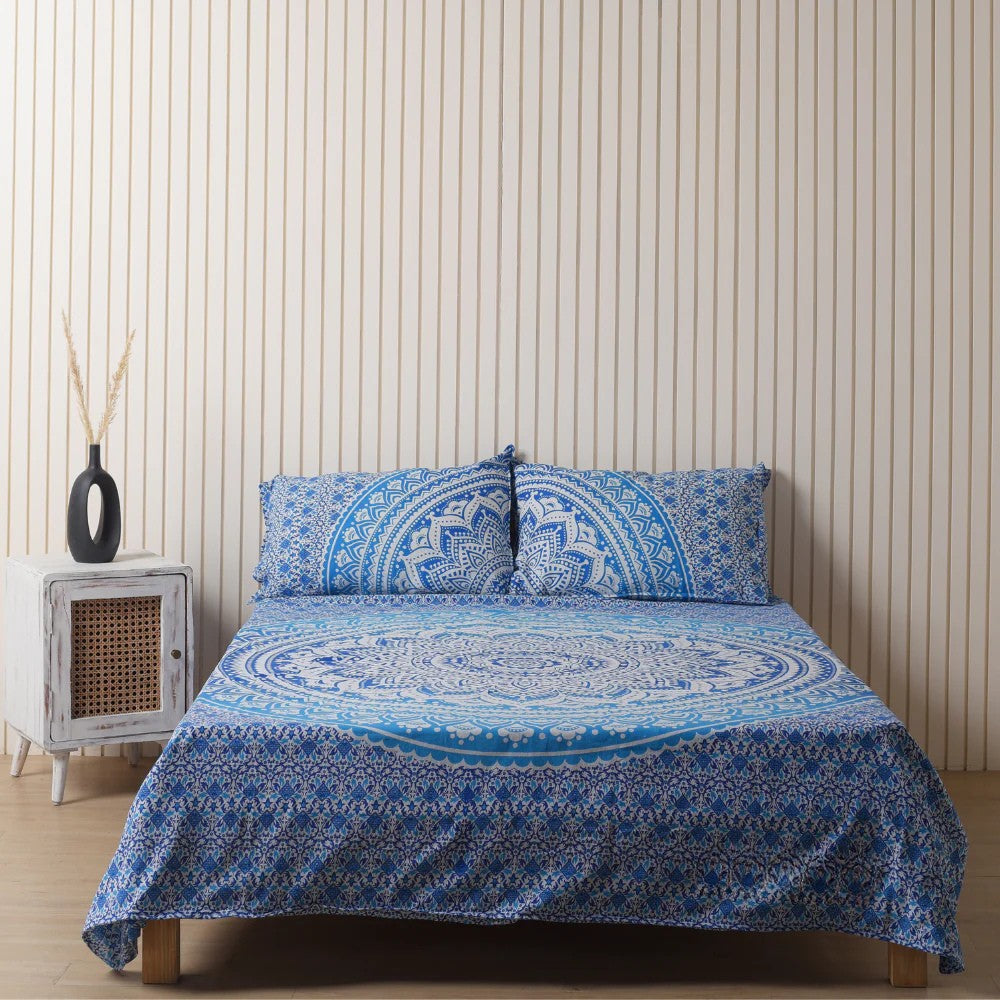 Midnight Blue Mandala Bedsheets with pillow covers Main image