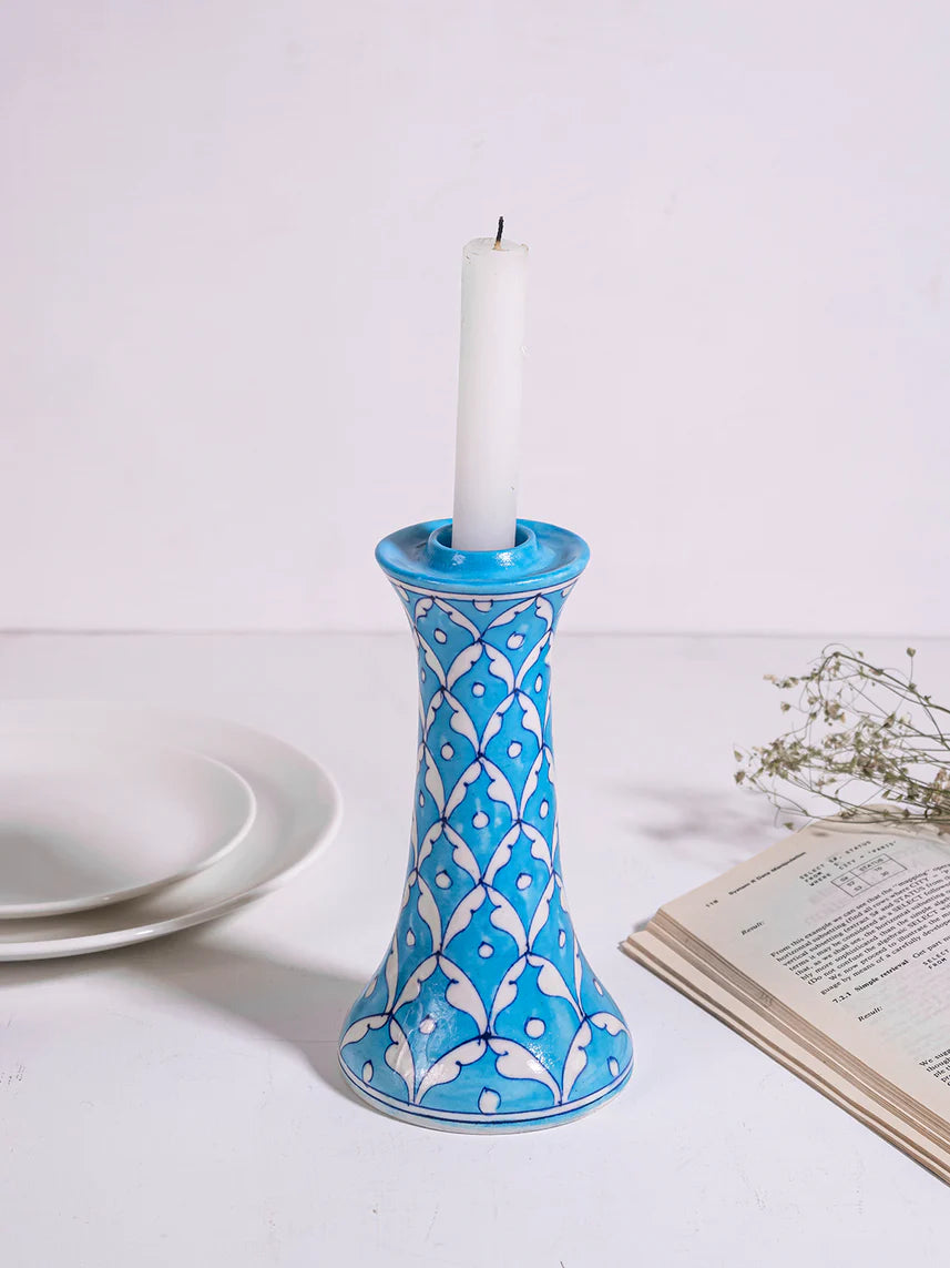 Turquoise Geometric Blue Pottery Candle Stand