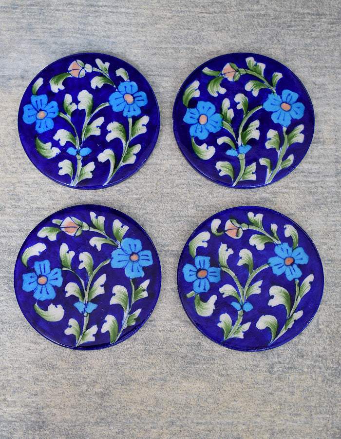 Blue Base Floral Pattern Coaster Main image