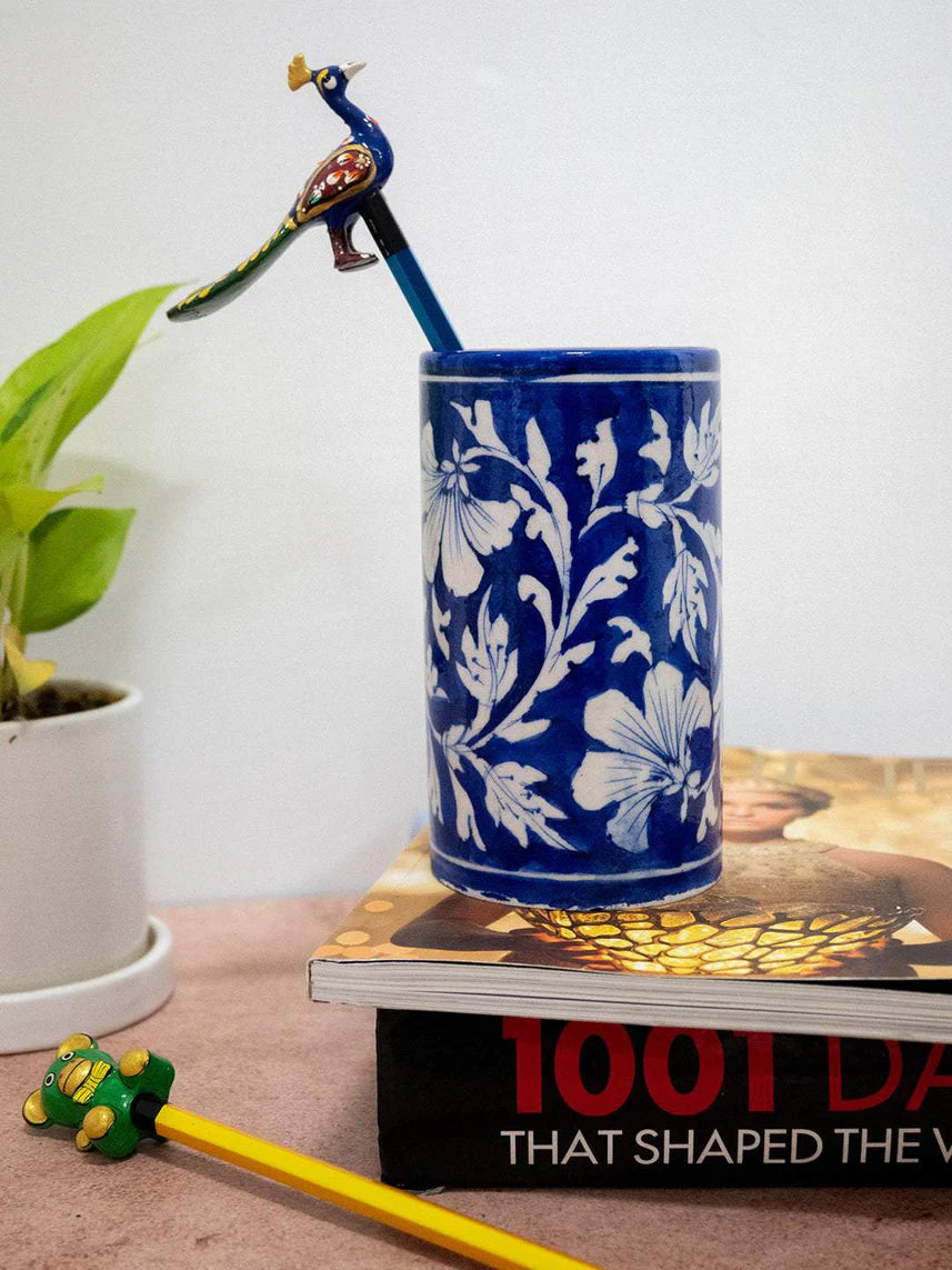 Handmade Blue pottery Cylinder Blue