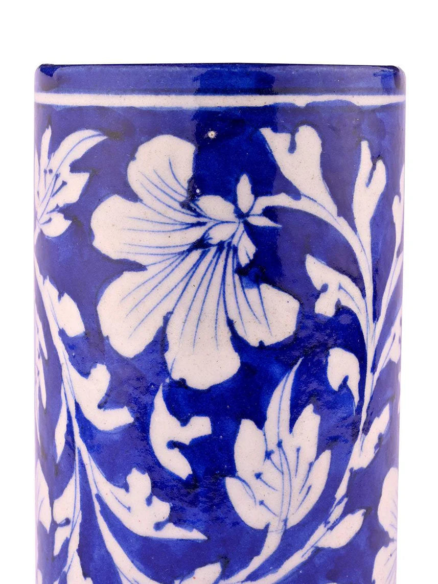 Handmade Blue pottery Cylinder Blue
