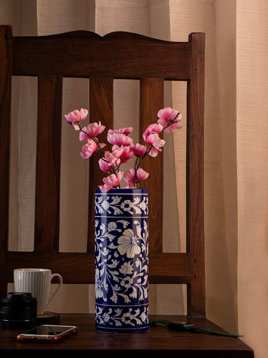 Cylinder Flower Vase Blue White Secondary image
