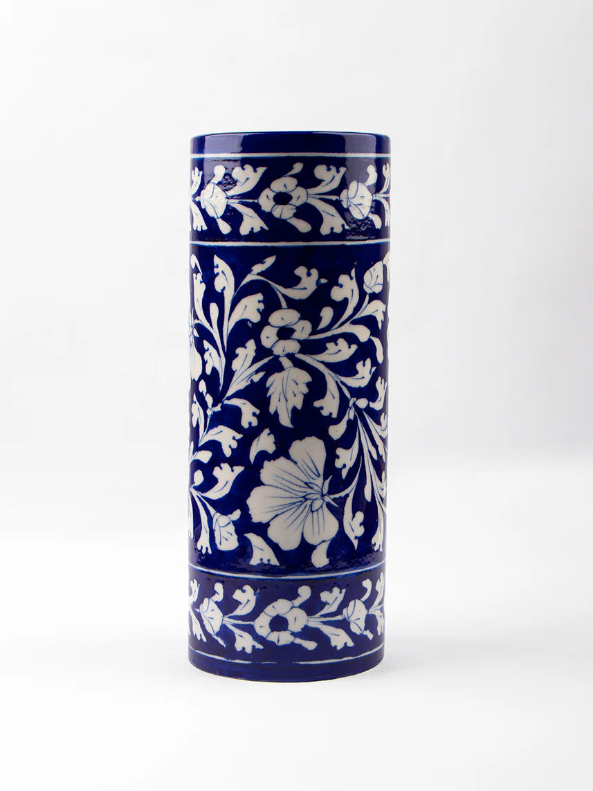 Cylinder Flower Vase Blue White Main image