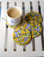 Yellow Ceramic Coasters with Blue Flowers & Leaves – Set of 4